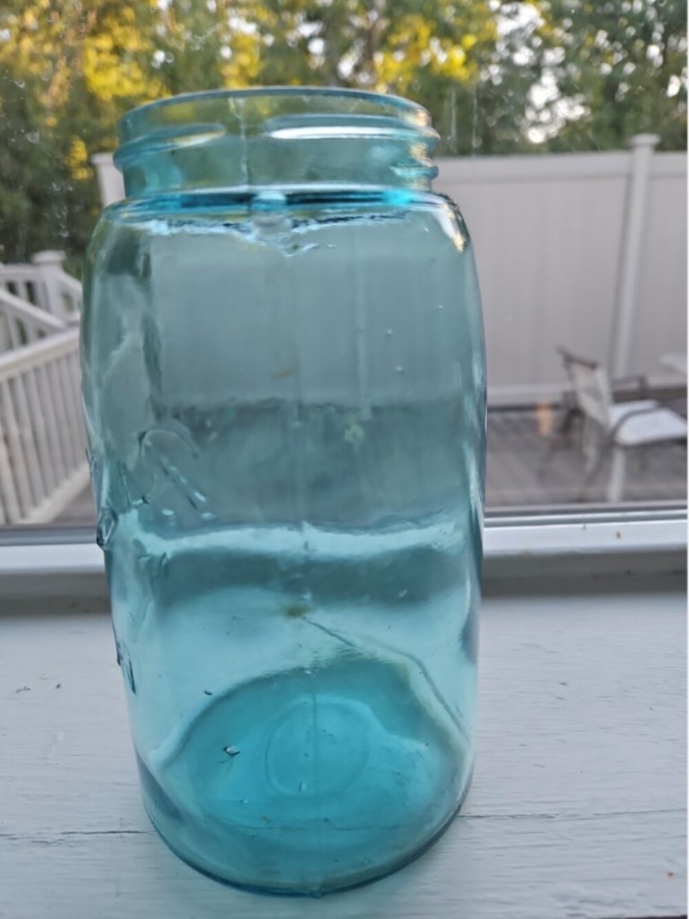 Antique 1900-1910 Triple L Ball Mason Glass Canning Jar Aqua Air Bubbles Quart - Picture 4 of 8